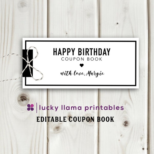 Editable Birthday Coupon Book - Instant Download