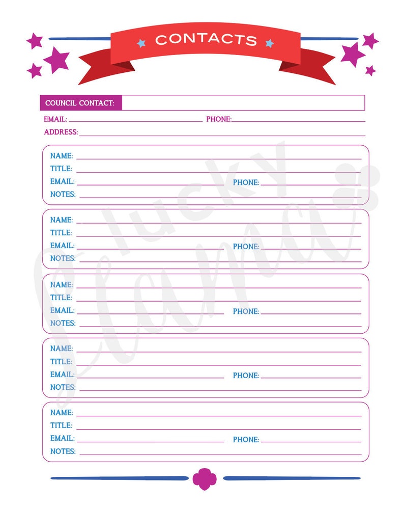 Printable Girl Scout Contact Sheet for Binder Etsy