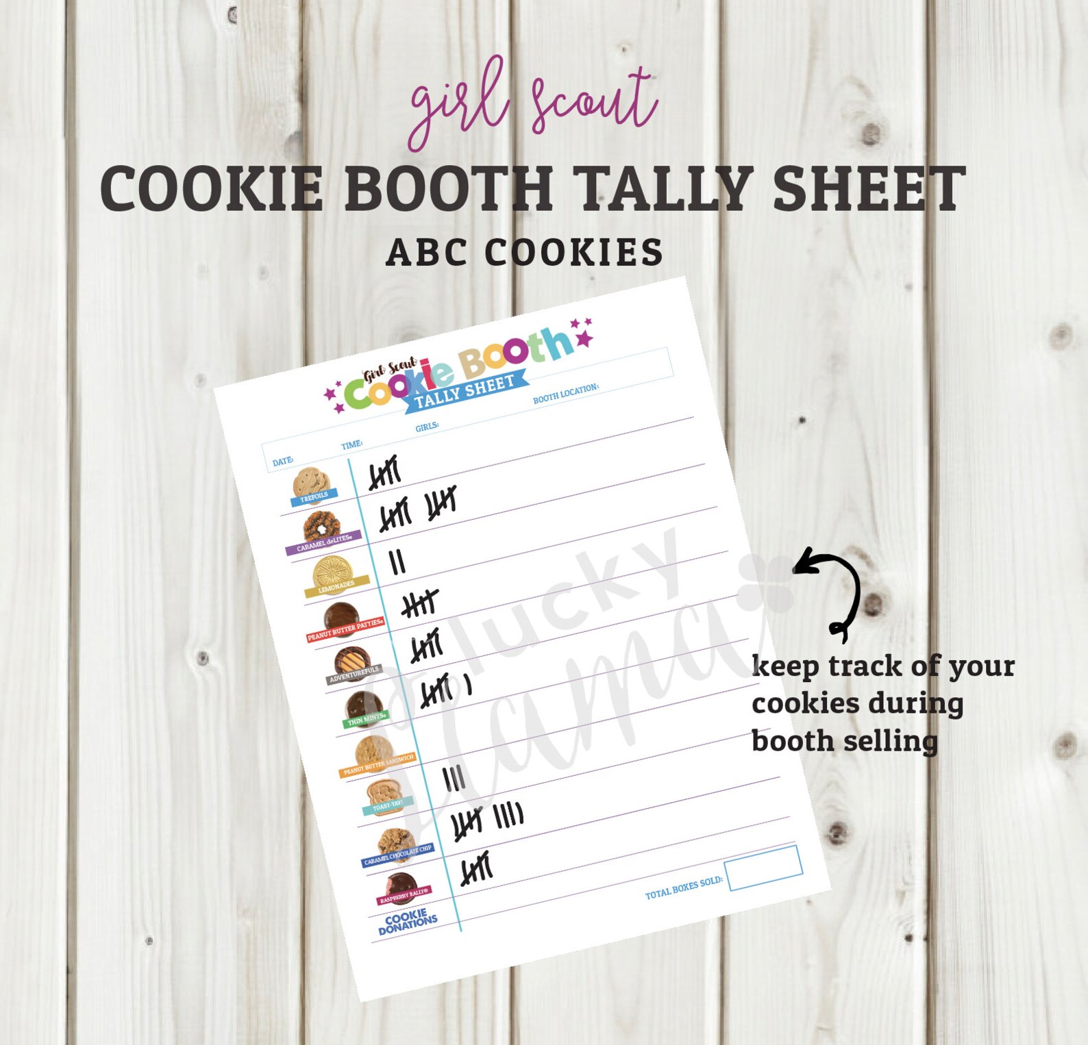 ABC Cookie Booth Tally Sheet With New Cookie Etsy