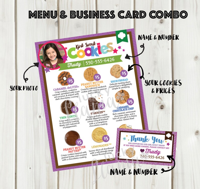 Printable Custom Girl Scout Cookie Photo Menu and Business Card (Digital print only) 