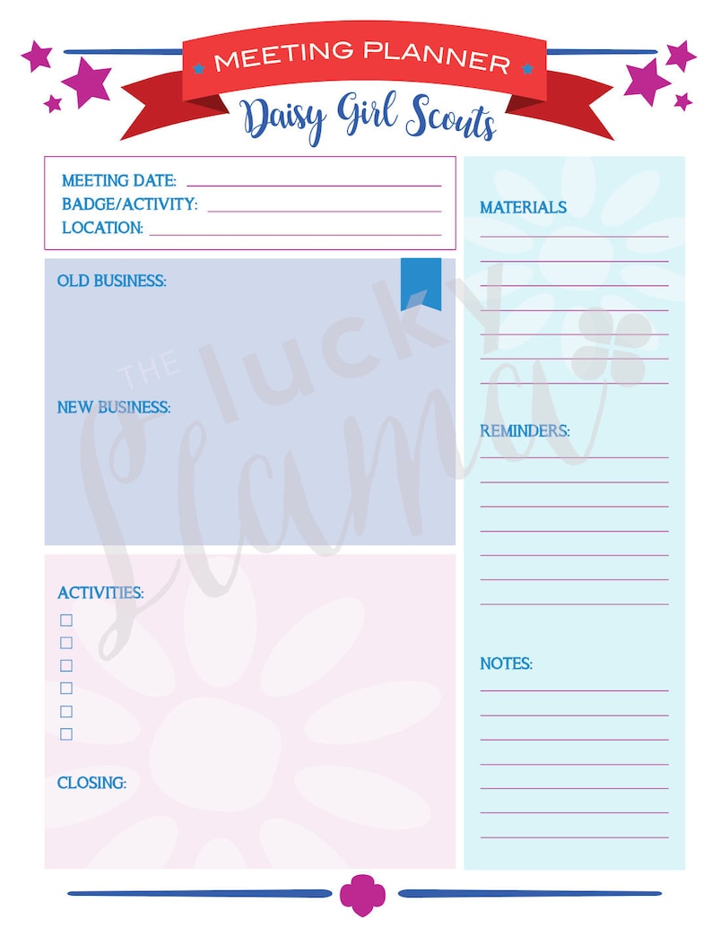 Printable Girl Scout Meeting Planner Etsy