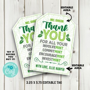 Editable Mint Thank You Gift Tag Instant Download - Etsy