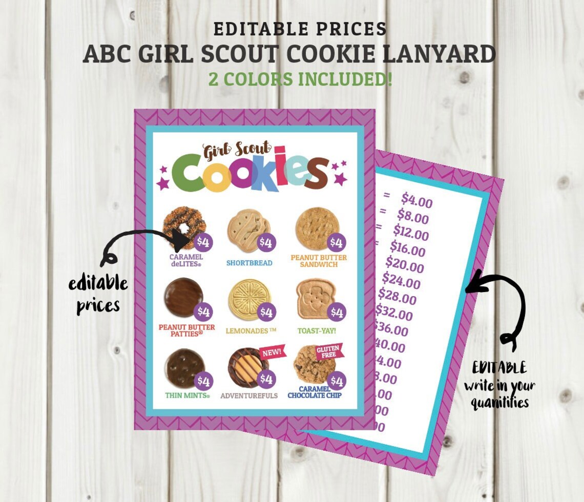 ABC Girl Scout Cookie Lanyard all 9 Cookies Printable Etsy