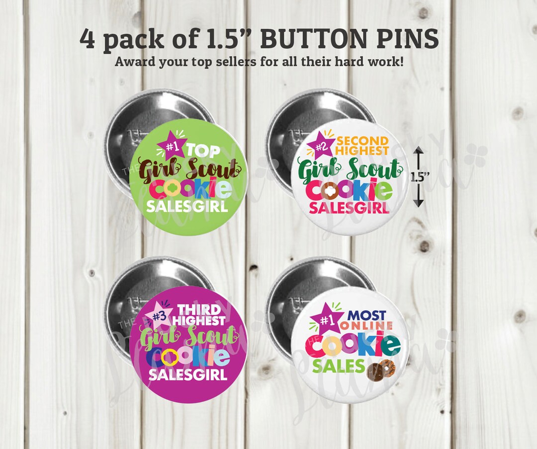 Girl Scout Cookie Award Button Pins Size 1.5 4 Pin Set Etsy