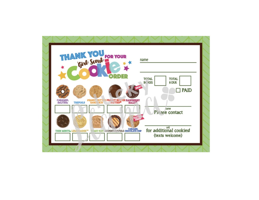 ABC Girl Scout Cookie Order Form/receipt 10 Cookies Instant Etsy