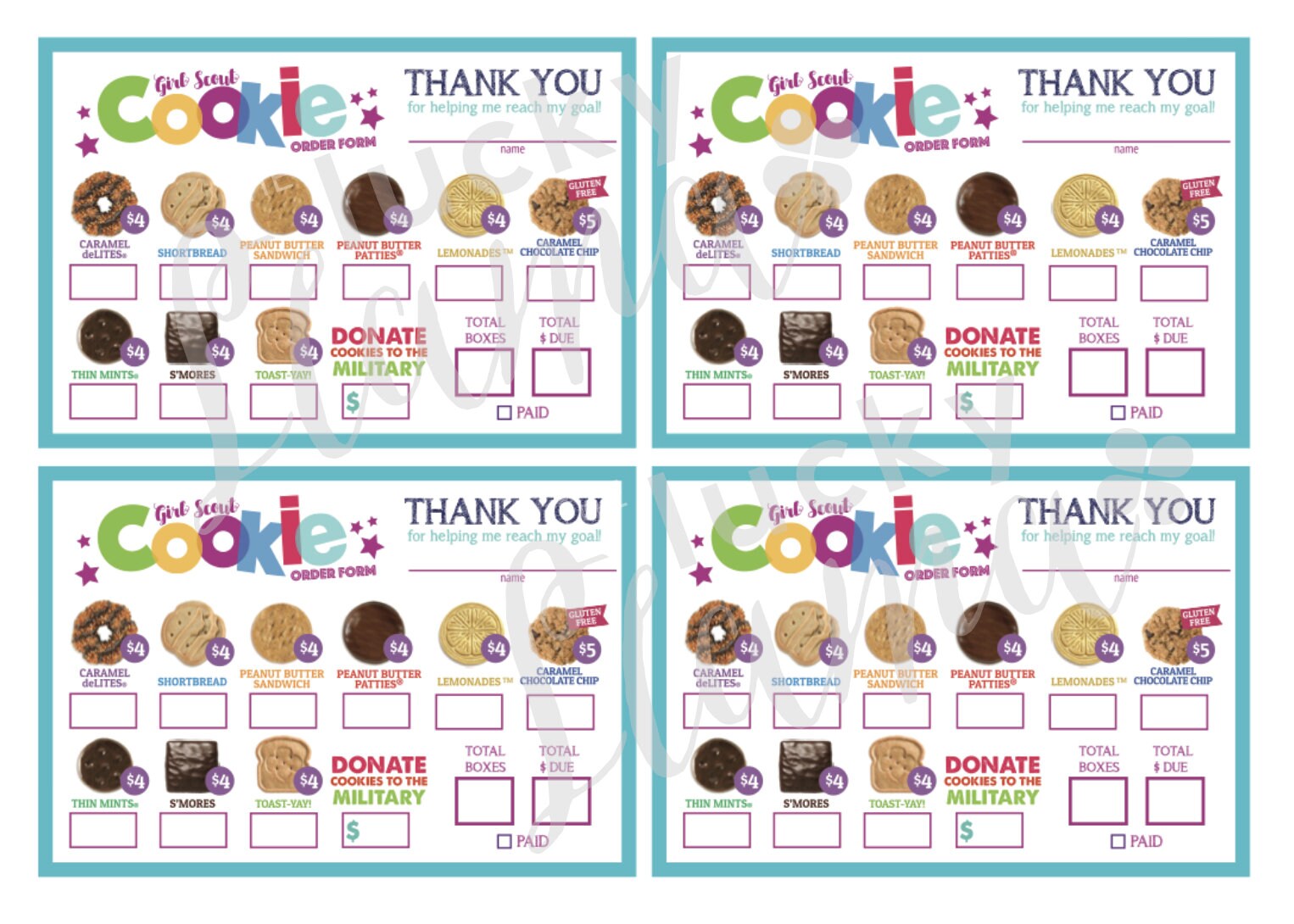 ABC Girl Scout Cookie Order Form with Military Donation 4-5 | Etsy