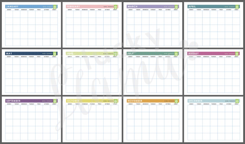 Printable Girl Scout Monthly Calendar - Etsy