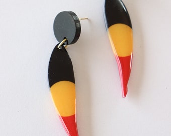 Inheemse kunst oorbellen ~ Aboriginal vlag gom blad oorbellen met Stud Topper ~ Aboriginal kunst oorbellen
