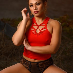 OCTAVIA top | red summer festival tank top, braided boho hippie style, yoga crop top, festival outfit