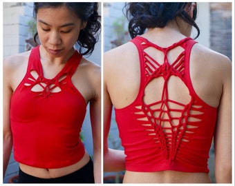 SACRED HEART top | Sexy Yoga Tank Top | Braided Festival Shirt | Hoop Dance Crop Top | Tribal Pixie Clothes Women