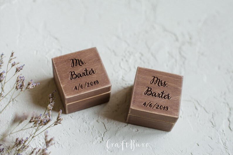 Ring Box Set of 2 Wood Ring Box Rustic Ring Box Engagement Etsy
