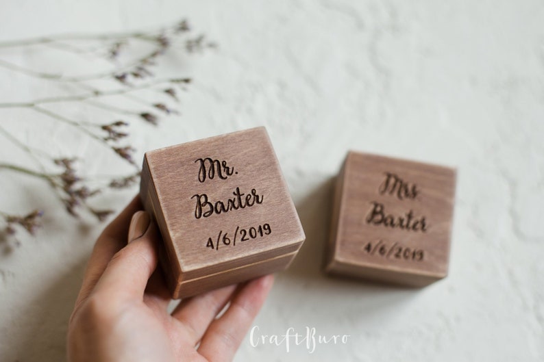 Ring Box Set of 2 Wood Ring Box Rustic Ring Box Engagement Etsy