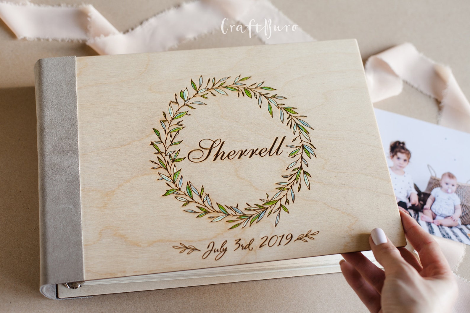 Baby Photo Album Personalized Baby Album Rustic Book Girl Etsy