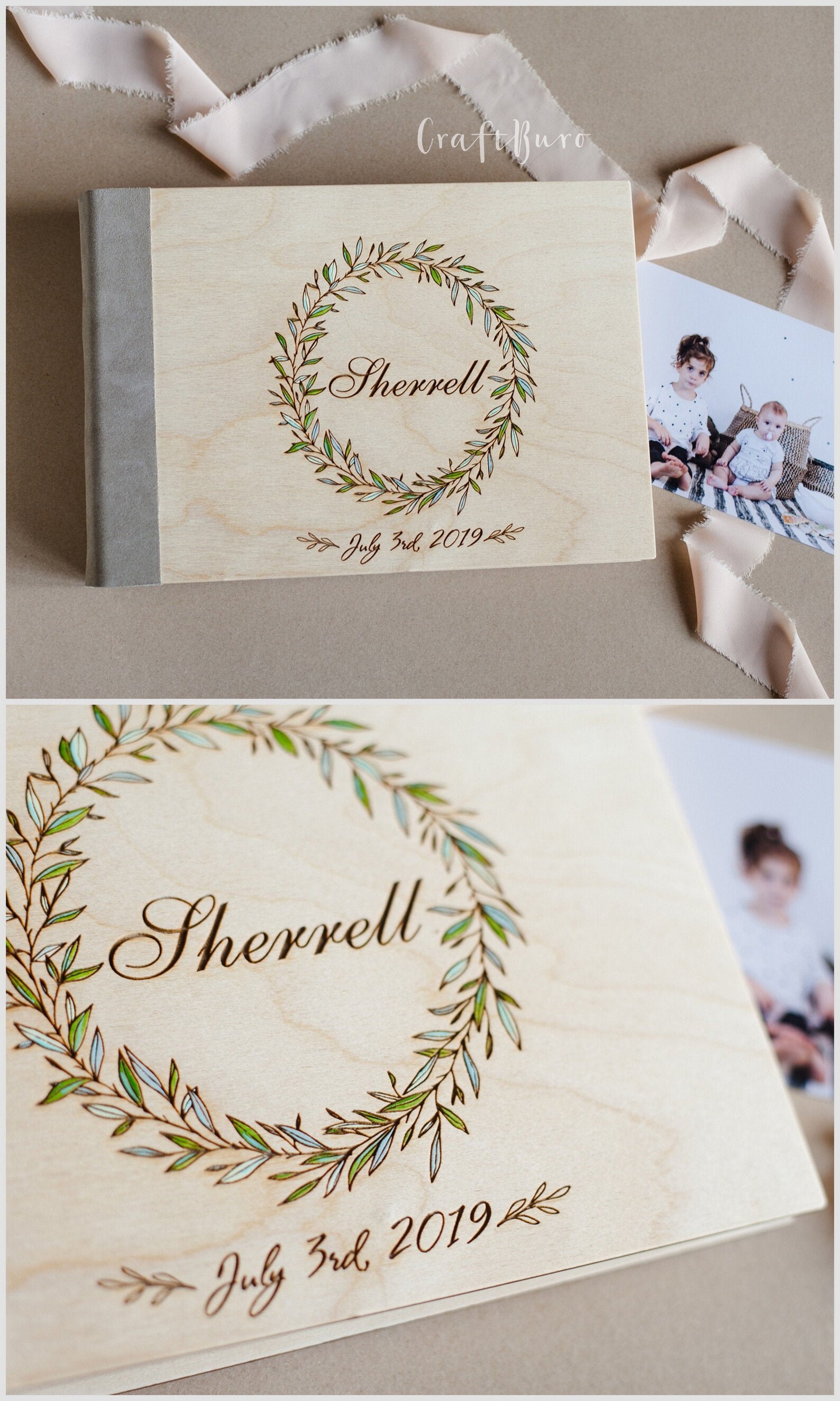 Baby Photo Album Personalized Baby Album Rustic Book Girl Etsy