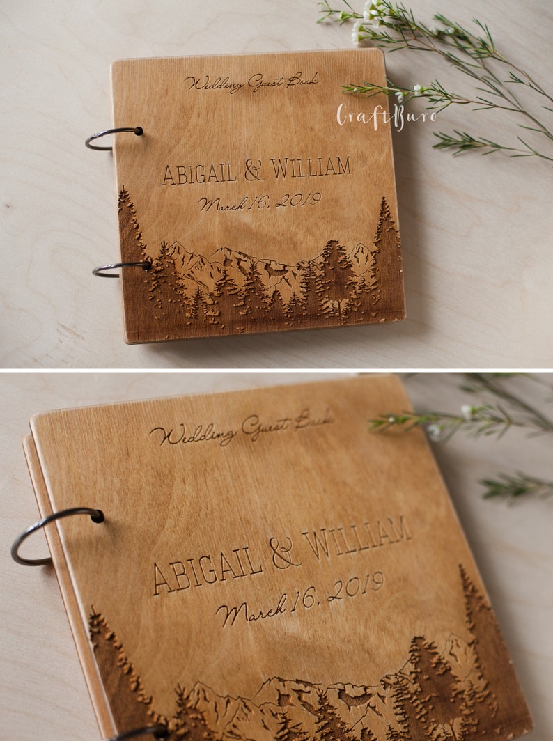 Mountain Wedding Guest Book Wooden Guest Book Unique Guest Etsy