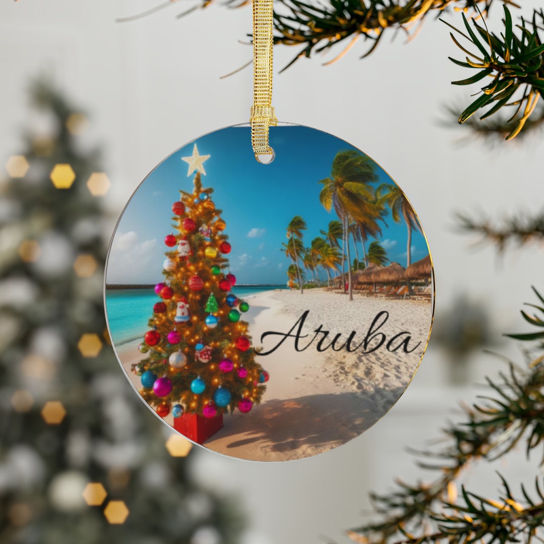 Aruba Christmas Ornament Gift for Travelers to Aruba Fun Ocean Scene of