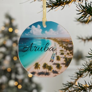 Aruba Christmas Ornament | Gift for travelers to Aruba | Fun ocean and beach scene of Aruba