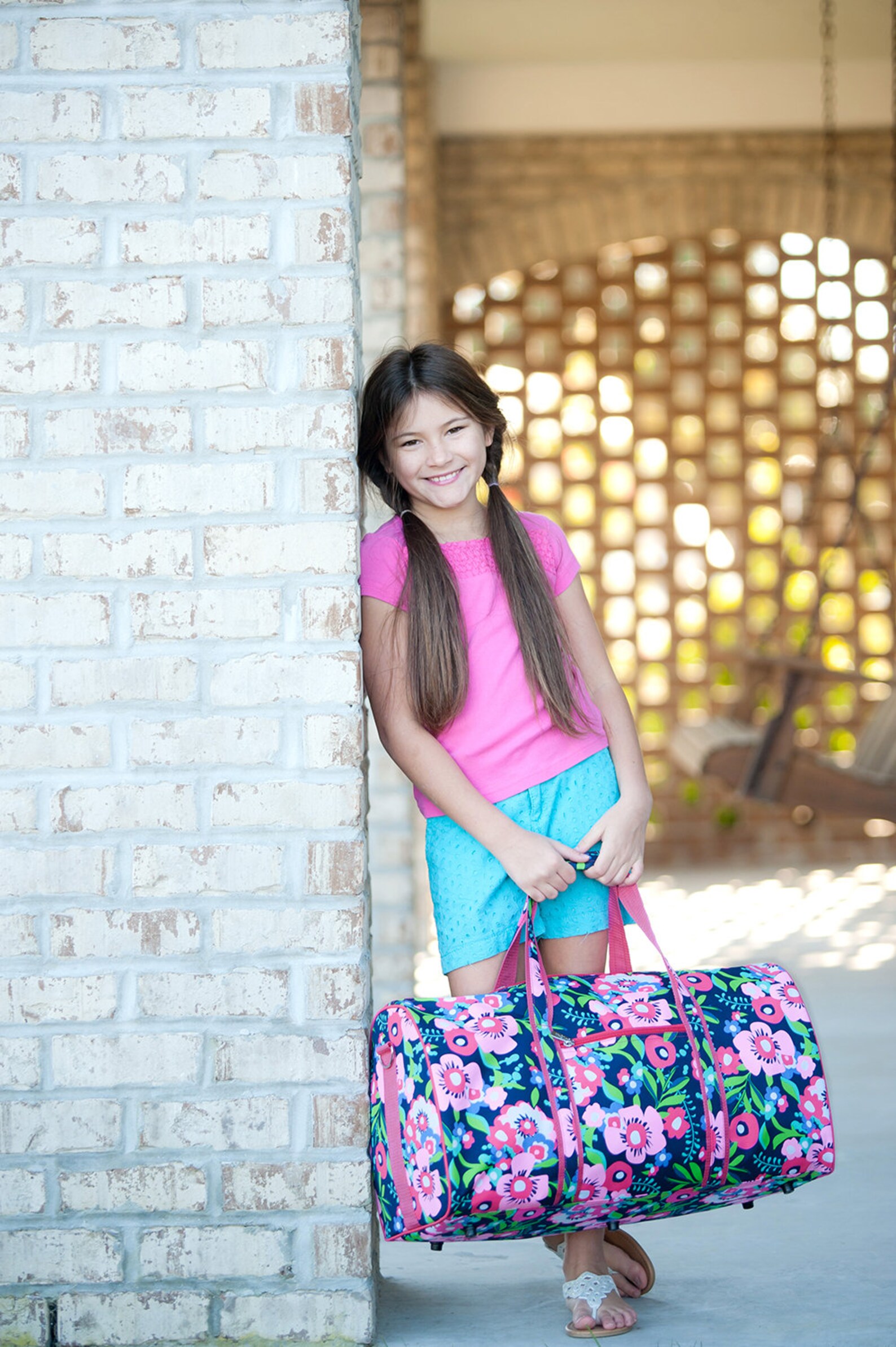 Overnight Bag with shoulder strap. Pink Tote bag Girls Duffel Etsy