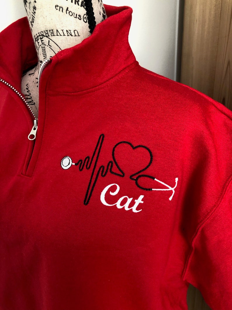 Nurse Heart Stethoscope Monogram Quarter Zip Pullover Nurse Etsy