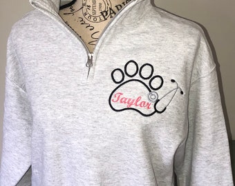 Monogrammed Veterinarian Sweatshirt, Vet Tech Gift, Paw Stethoscope Design