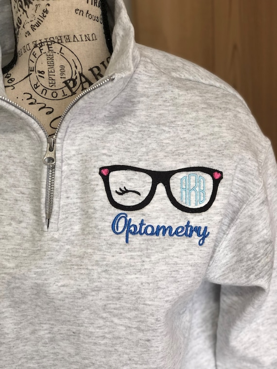 Personalized Embroidered Optometry Quarter Zip Sweatshirt, Eye Doctor Gift