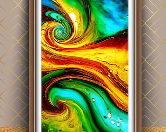抽象アートプリント：カラフルな渦巻き模様の絵画（デジタル