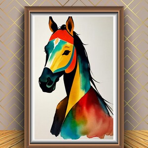 Impression d&#39;art abstraite cheval : portrait équin coloré (téléchargement numérique)