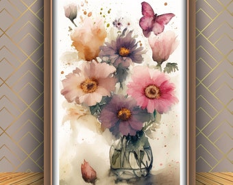 Watercolor Flowers Print: Floral Bouquet Still Life (Digital Download)