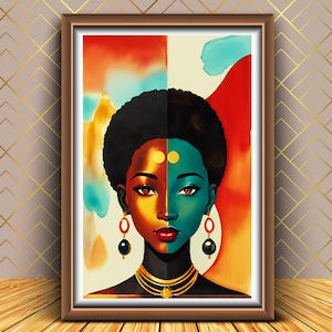 Abstract African Beauty Art Print: Colorful Portrait (Digital Download)