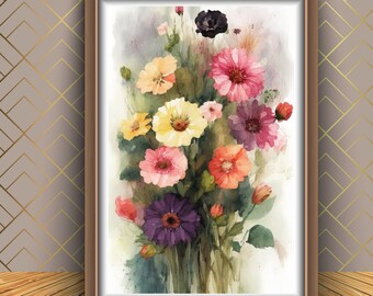 Watercolor Flowers Print: Floral Wall Art, Home Decor (Digital Download)