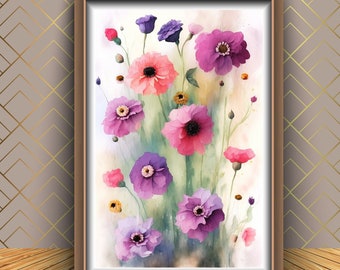 Watercolor Flowers Art Print: Floral Home Decor (Digital Download)