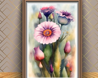 Watercolor Flowers Art Print: Floral Home Decor (Digital Download)