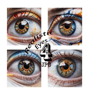 Realistyczne wydruki sztuki oka: Nowoczesne rysunki oczu, zestaw 4 sztuk (do pobrania w wersji cyfrowej)