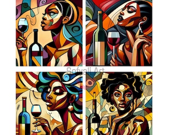 Cubism Wall Art: Wine & Women Digital Print (4 JPG)