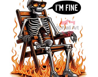 I'm Fine Skeleton PNG: Skull Sublimation Design (Digital Download)