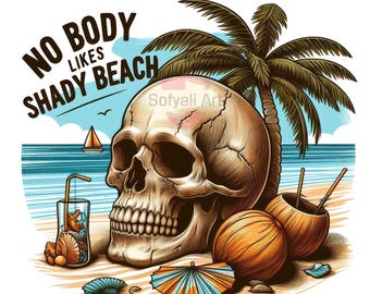 Shady Beach Skull PNG: Summer Sublimation Design (Digital Download)