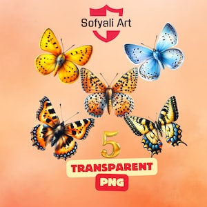 Butterfly Clipart Bundle: Realistic PNG Digital Art (5 Files)
