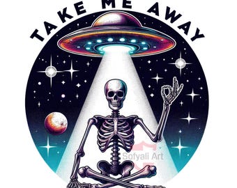 UFO Abduction Skeleton PNG: Skull Sublimation Design (Digital Download)