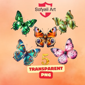 Butterfly Clipart Bundle: Realistic Colorful PNG Graphics (Digital Download)
