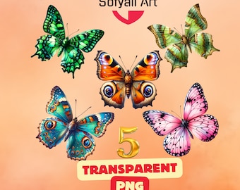 Butterfly Clipart Bundle: Realistic Colorful PNG Graphics (Digital Download)