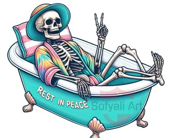 Rest In Peace Skeleton PNG: Skull Sublimation Design (10x10 inches) (Digital Download)