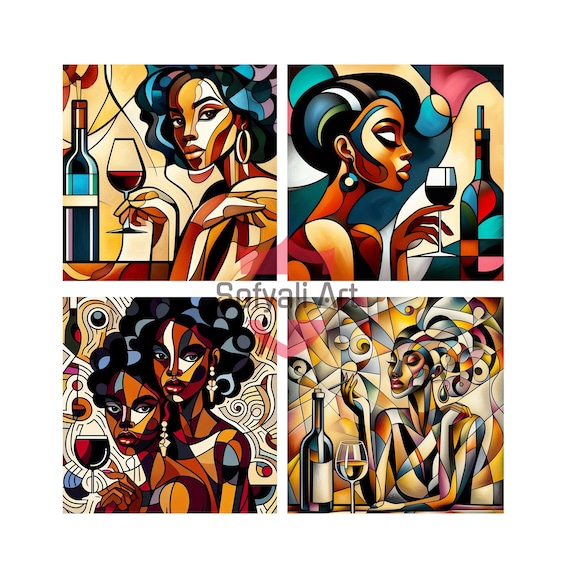 Cubism Wall Art: Wine & Women Printable Designs (Digital Download)