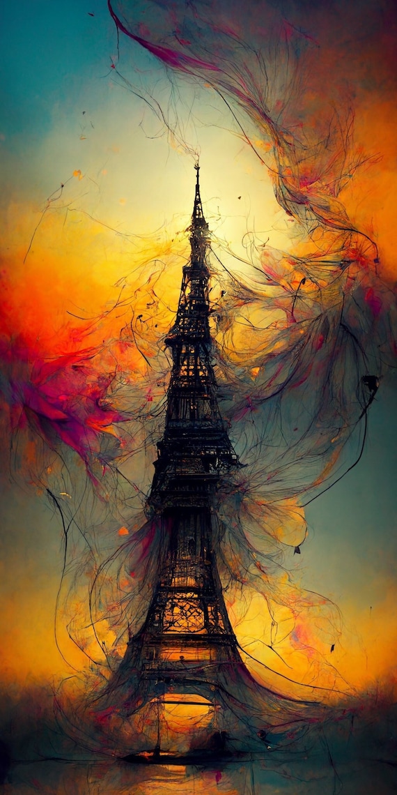 Eiffel Tower Paint Smoke Paris Wall Art French Abstract Painting