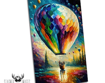 Hope | Hot Air Balloon | Rainbow Art Prints | Palette Knife Painting | Modern Wall Art | Canvas | Metal Prints | Decor