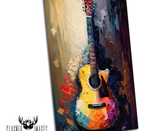 Acoustic Color | Guitar Painting | Music Prints | Palette Knife | Impressionistic Modern Wall Art | Canvas | Metal Prints | Decor