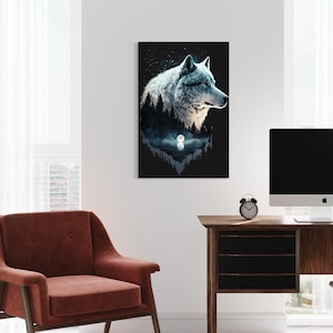 Wolf in the Night: Northern Lights Native American Double Exposure, Modern Nature Print image 7