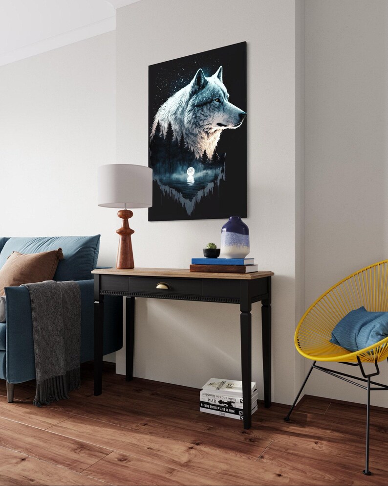 Wolf in the Night: Northern Lights Native American Double Exposure, Modern Nature Print image 8