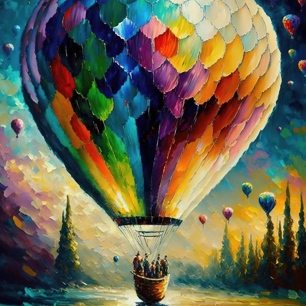 Hope | Hot Air Balloon | Rainbow Art Prints | Palette Knife Painting | Modern Wall Art | Canvas | Metal Prints | Decor