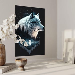 Wolf in the Night: Northern Lights Native American Double Exposure, Modern Nature Print image 9