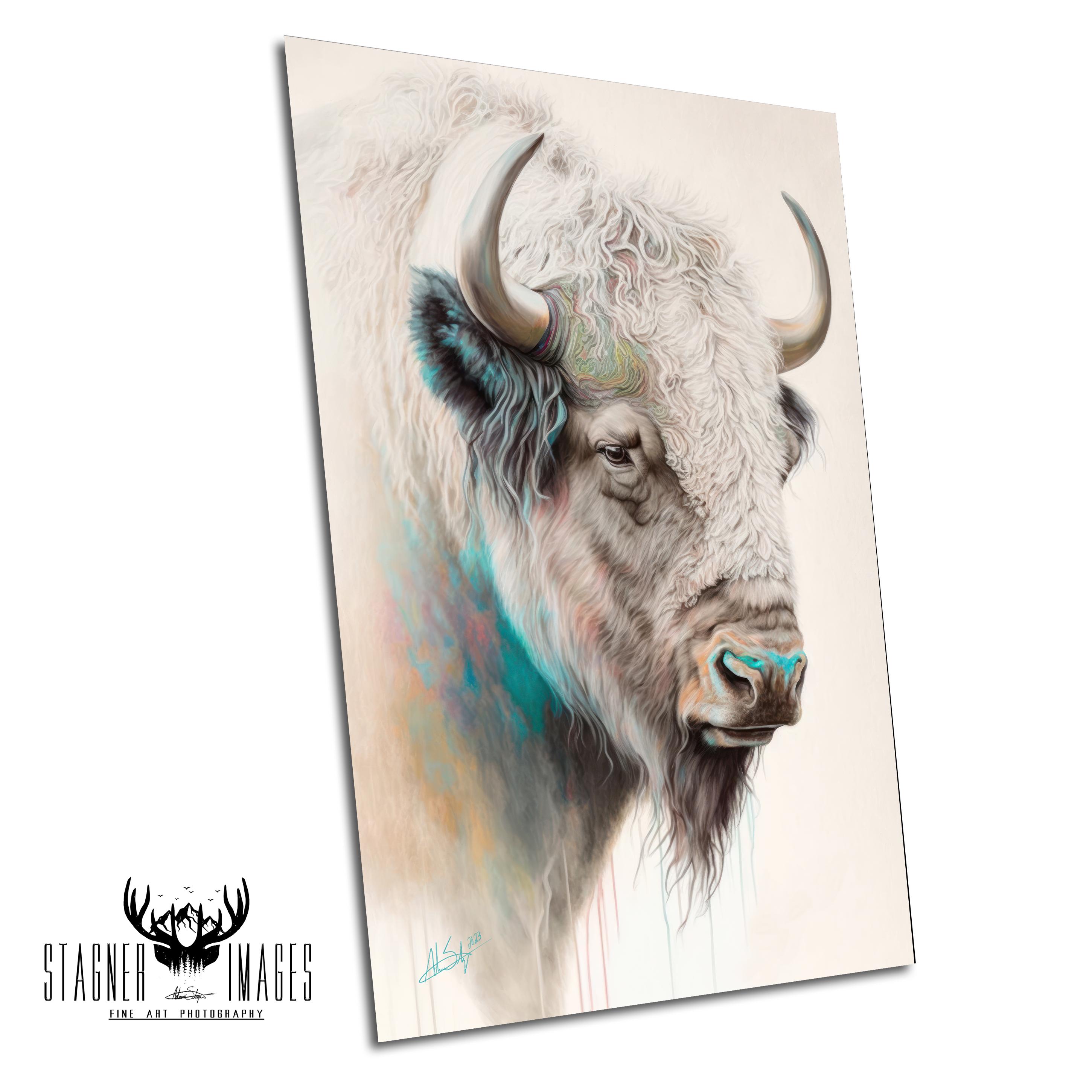 Great White Buffalo | Native American Art | Animal Drawings | Boho Wall Art | Canvas Prints | Metal Prints | Cabin and Vacation Home Decor